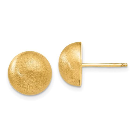 Kazi Luxury 14k Yellow Gold Hollow Satin 10.50mm Half Ball Post Earrings